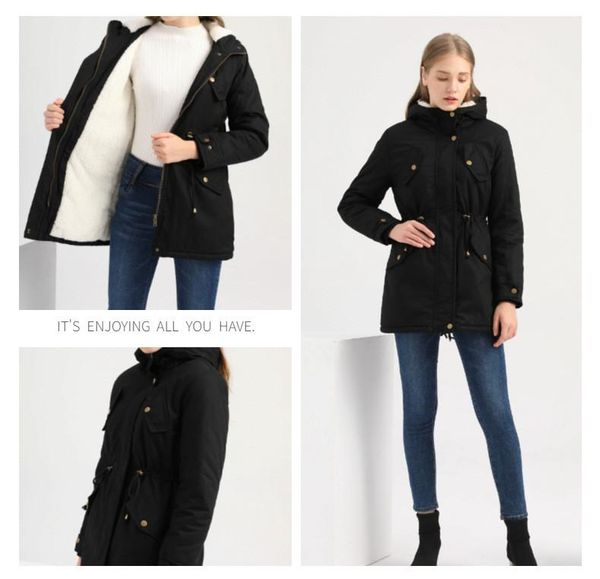 women's wool & blends fashion women coat winter thicken drawstring hoodie windproof warm inside fleece padded slim zippercotton, Black
women's wool & blends fashion women coat winter thicken drawstring hoodie windproof warm inside fleece padded slim zippercotton, Black