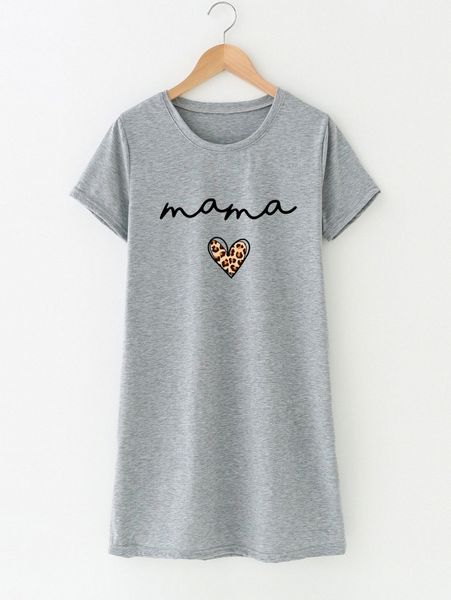 1pc letter & heart print tee dress p8pd#, Black;gray