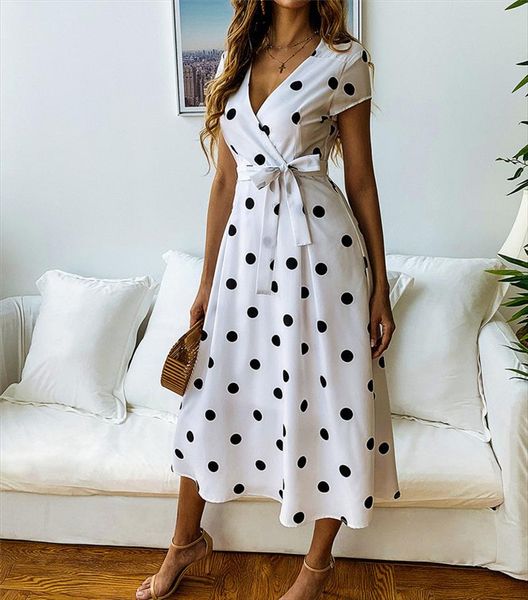 women polka dot midi dress boho evening party summer beach casual long sundress v neck casual dress, Black;gray
women polka dot midi dress boho evening party summer beach casual long sundress v neck casual dress, Black;gray