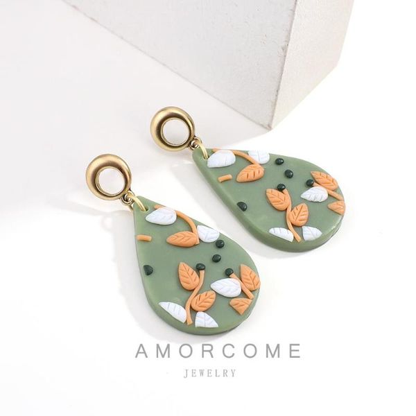 amorcome unique design soft polymer clay floral dangle earrings for women geometric green waterdrop earrings female brincos gift, Silver
amorcome unique design soft polymer clay floral dangle earrings for women geometric green waterdrop earrings female brincos gift, Silver