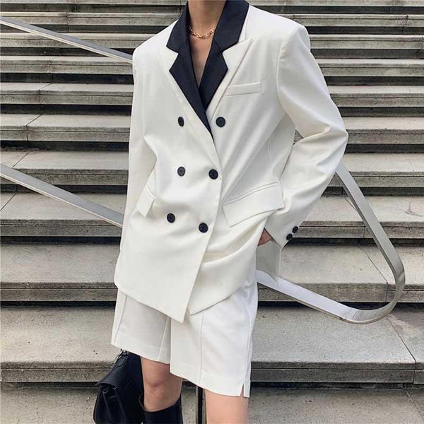 spring women's suit casual solid color double-breasted pocket decoration stitching suit + shorts1, White
spring women's suit casual solid color double-breasted pocket decoration stitching suit + shorts1, White