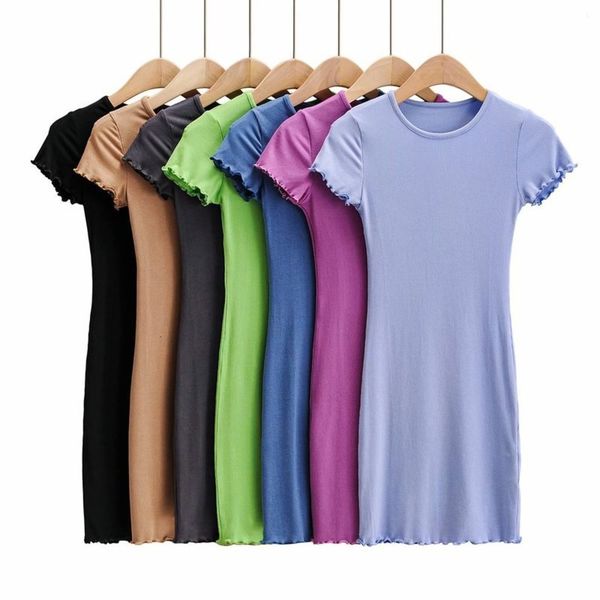 round short sleeve dress with small neck and wooden ear edge, Black;gray