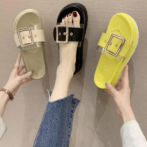 women's slippers casual metal button thick platforms shoes slippers flip flops ladies slides rome beach sandals transparent, Black
women's slippers casual metal button thick platforms shoes slippers flip flops ladies slides rome beach sandals transparent, Black