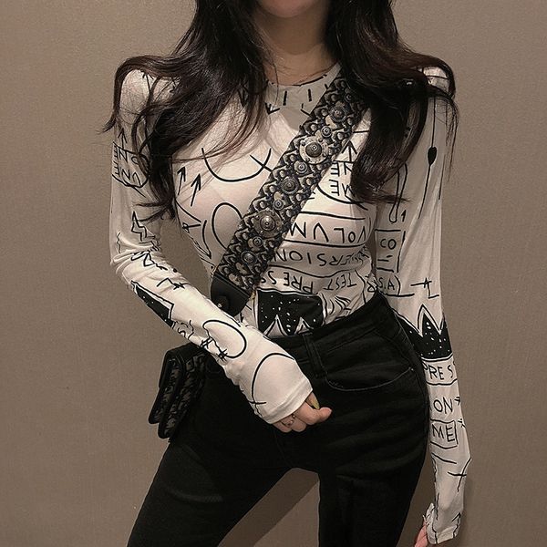 shimei 2020 spring and autumn new korean printed long sleeve with underlay for women's fashion coat t-shirt slim t-shirt 3gvts 3gvts, White
shimei 2020 spring and autumn new korean printed long sleeve with underlay for women's fashion coat t-shirt slim t-shirt 3gvts 3gvts, White