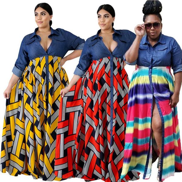 autumn women's clothing v neck denim crop long sleeve vintage maxi dresses for women plus size dress wholesale dropshipping, Black;gray 
autumn women's clothing v neck denim crop long sleeve vintage maxi dresses for women plus size dress wholesale dropshipping, Black;gray