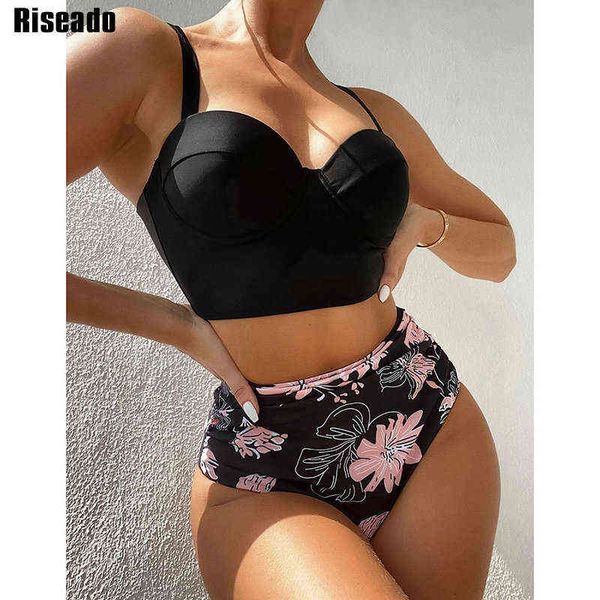 riseado push up women swimwear bikini high waist women's swimsuit new floral print biquini set ruched beachwear summer, White;black
riseado push up women swimwear bikini high waist women's swimsuit new floral print biquini set ruched beachwear summer, White;black