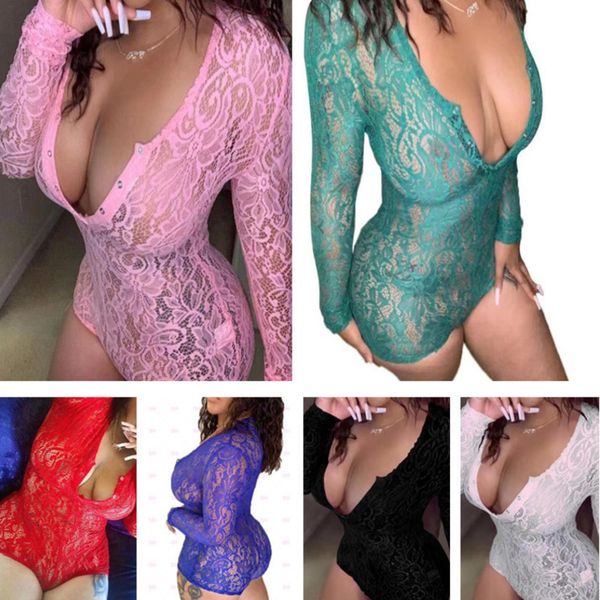 women lace jumpsuit 2021 v neck lace bodysuit women slim fit romper short pants button long sleeve for women clothing, Black;white
women lace jumpsuit 2021 v neck lace bodysuit women slim fit romper short pants button long sleeve for women clothing, Black;white