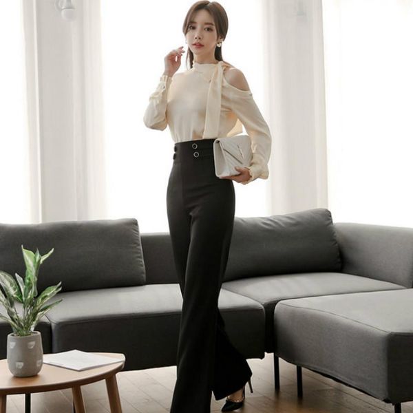 women's tracksuits 2021 autumn off shoulder brief solid work blouse shirt high waist black loose long pant office 2 piece sets, Gray
women's tracksuits 2021 autumn off shoulder brief solid work blouse shirt high waist black loose long pant office 2 piece sets, Gray