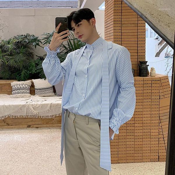 men tie stand collar casual stripe long sleeve shirt male vintage fashion dress shirts party stage clothing1, White;black
men tie stand collar casual stripe long sleeve shirt male vintage fashion dress shirts party stage clothing1, White;black