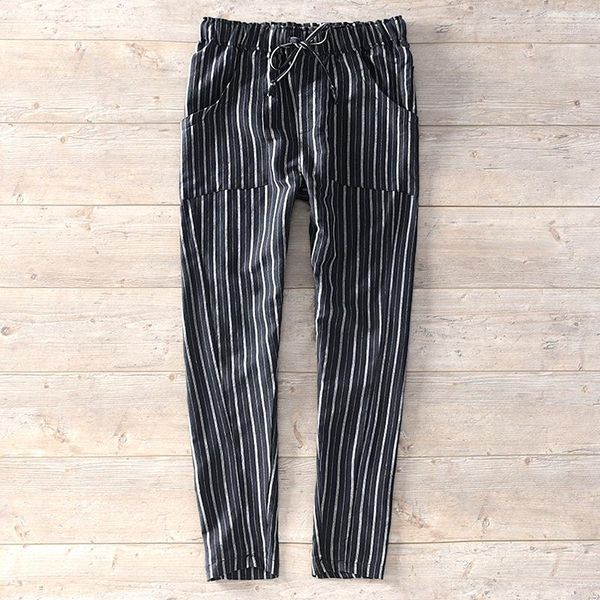 men's pants men spring fashion vintage elastic waist drawstring stripe cotton linen japan style male casual minimalism basic trousers1, Black
men's pants men spring fashion vintage elastic waist drawstring stripe cotton linen japan style male casual minimalism basic trousers1, Black