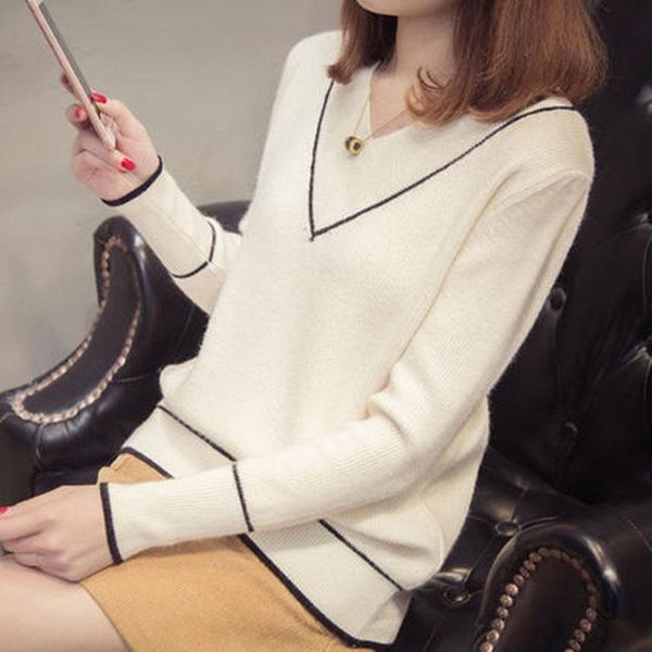 women's sweaters bottoming shirt spring and autumn 2021 korean version of the wild long-sleeved loose v-neck sweater women zx191, White;black
women's sweaters bottoming shirt spring and autumn 2021 korean version of the wild long-sleeved loose v-neck sweater women zx191, White;black