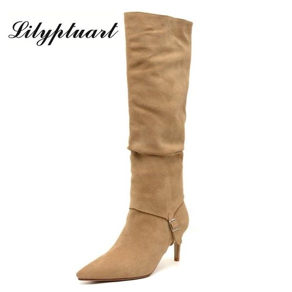 women's that-knee western boots cow suede material thigh mid-tube boots pointed toe stiletto high heel all-leather women's shoes, Black
women's that-knee western boots cow suede material thigh mid-tube boots pointed toe stiletto high heel all-leather women's shoes, Black