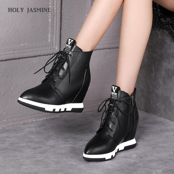 holy jasmine genuine leather women boots winter height increasing side zipper ankle boots super high(8cm-up) simple sports style, Black
holy jasmine genuine leather women boots winter height increasing side zipper ankle boots super high(8cm-up) simple sports style, Black