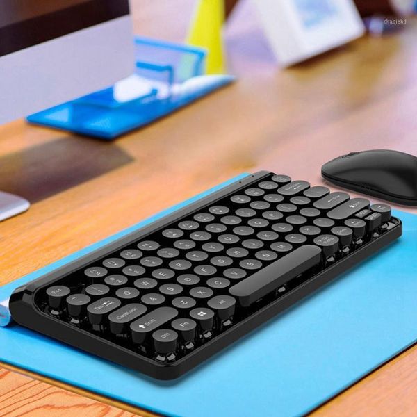 2.4g wireless keyboard mouse combo 84 round keys cap mechanical keyboard with ergonomics mouse kit for pc lapblack1