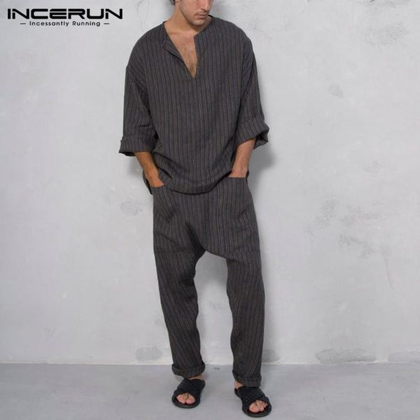 incerun leisure striped men sets long sleeve v neck elastic pockets pants 2 pieces loose cozy suits streetwear hombre suits, Gray
incerun leisure striped men sets long sleeve v neck elastic pockets pants 2 pieces loose cozy suits streetwear hombre suits, Gray