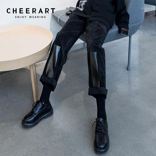 cheerart winter corduroy pants patchwork pu leather long pants trousers women high waist straight leg 20201, Black;white
cheerart winter corduroy pants patchwork pu leather long pants trousers women high waist straight leg 20201, Black;white