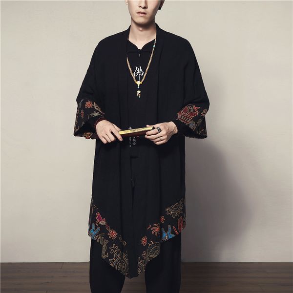 2021 chinese style blouse robe male black men long mens kimono shirt fashions new kdir, White;black
2021 chinese style blouse robe male black men long mens kimono shirt fashions new kdir, White;black