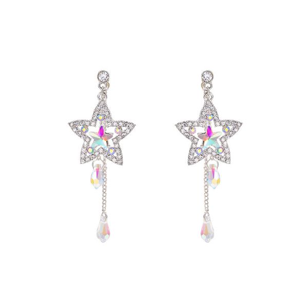 back five-pointed star colored diamonds tassel earrings female personality colorful zircon cold wind long earrings, Silver
back five-pointed star colored diamonds tassel earrings female personality colorful zircon cold wind long earrings, Silver