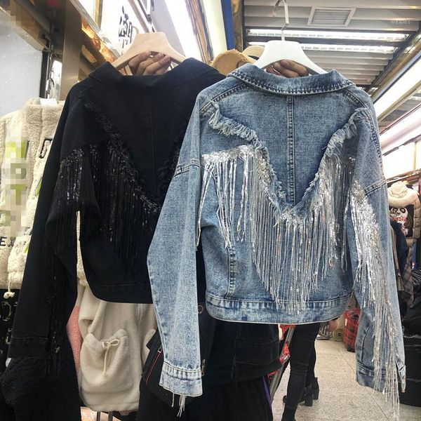 jean jacket woman fringed sequined denim jacket 2020 spring new retro bf loose short jeans chaqueta chaquetas jackets1, Black;brown
jean jacket woman fringed sequined denim jacket 2020 spring new retro bf loose short jeans chaqueta chaquetas jackets1, Black;brown