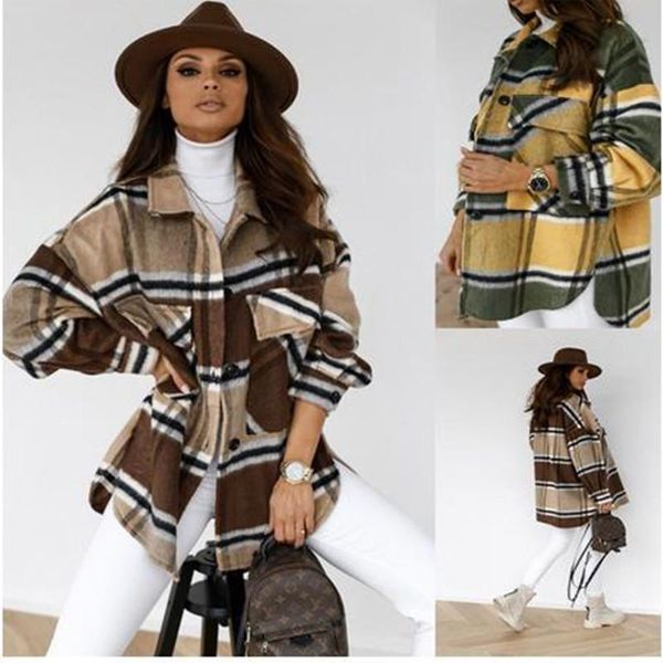plaid print women jacket shirt single-breasted design pockets turn-down collar long sleeve lady jacket coat winter warm overcoat, Black;brown
plaid print women jacket shirt single-breasted design pockets turn-down collar long sleeve lady jacket coat winter warm overcoat, Black;brown