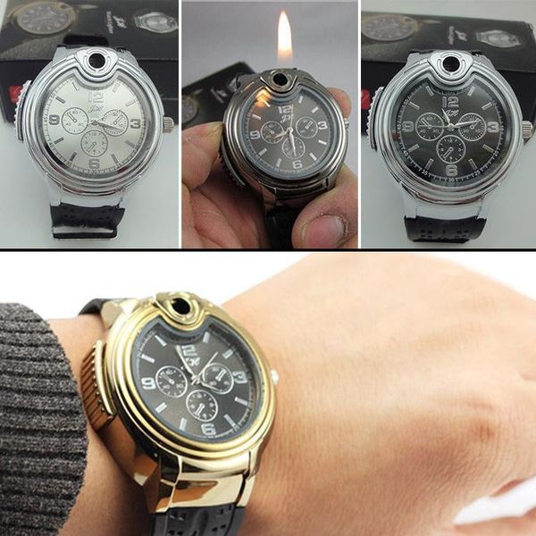 novelty men's casual cool butane gas cigarette cigar lighter refillable quartz wrist watch, Silver
novelty men's casual cool butane gas cigarette cigar lighter refillable quartz wrist watch, Silver