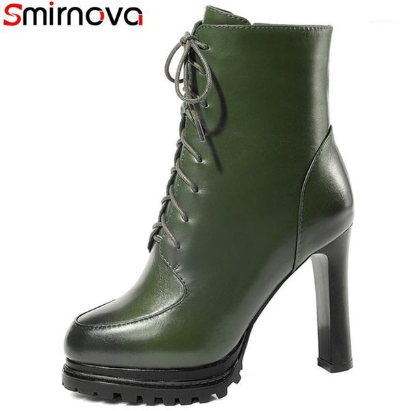 smirnova new 2020 arrival genuine leather boots solid thick heels women boots round toe classic lace up winter ankle1, Black
smirnova new 2020 arrival genuine leather boots solid thick heels women boots round toe classic lace up winter ankle1, Black