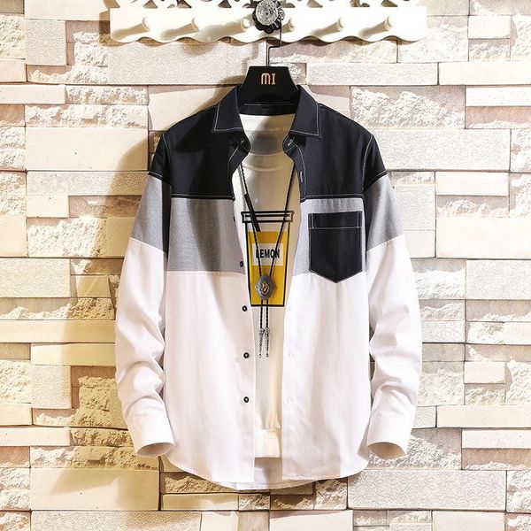 2020 casual men's mosaic color matching long-sleeved shirt youth four seasons wear shirt, White;black
2020 casual men's mosaic color matching long-sleeved shirt youth four seasons wear shirt, White;black