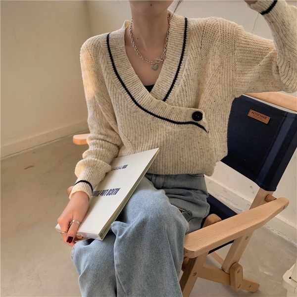 2020 loose v-neck pullover korean sweater women's sensesmall number shows thin new pullover knitwear style knitwear in autumn and, White;black
2020 loose v-neck pullover korean sweater women's sensesmall number shows thin new pullover knitwear style knitwear in autumn and, White;black