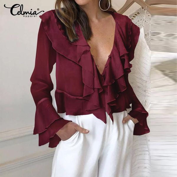 celmia женщины моды оборками блузки с длинным рукавом 2020 твердые tops причинная глубокий v-образным вырезом sexy рубашки женские сыпучие р, White
celmia женщины моды оборками блузки с длинным рукавом 2020 твердые tops причинная глубокий v-образным вырезом sexy рубашки женские сыпучие р, White