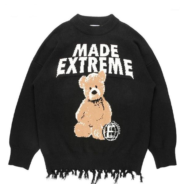 men hip hop streetwear knitted bear jumpers sweaters women harajuku casual pullover fashion tassel knit outwear autumn1, White;black 
men hip hop streetwear knitted bear jumpers sweaters women harajuku casual pullover fashion tassel knit outwear autumn1, White;black