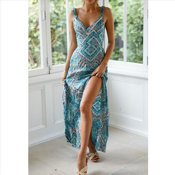 38# women summer long dress evening party beach dresses sundress tie-up waist open-forked printed dress summer 2020, Black;gray 
38# women summer long dress evening party beach dresses sundress tie-up waist open-forked printed dress summer 2020, Black;gray