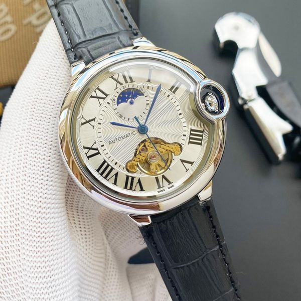 2021 new luxury mens watches large flywheel four stitches automatic mechanical watch moon phase wristwatches brand leather strap fashion gif, Slivery;brown 
2021 new luxury mens watches large flywheel four stitches automatic mechanical watch moon phase wristwatches brand leather strap fashion gif, Slivery;brown
