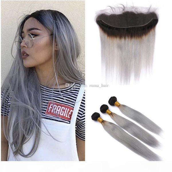 new arrive 1b grey ombre human hair 3 bundles with lace frontal brazilian virgin straight hair gray hair extension with 13x4 lace frontal, Black;brown
new arrive 1b grey ombre human hair 3 bundles with lace frontal brazilian virgin straight hair gray hair extension with 13x4 lace frontal, Black;brown