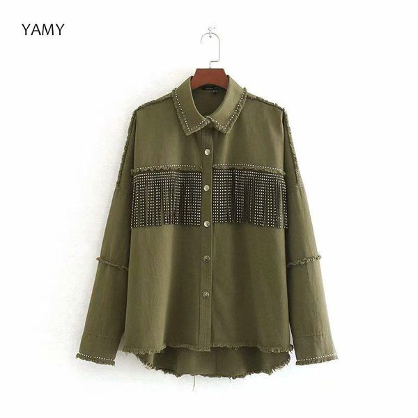 tassel decoration army green womens jacket long sleeved vintage autumn denim shirt jacket beading coat outwear winter clothing, Black;brown
tassel decoration army green womens jacket long sleeved vintage autumn denim shirt jacket beading coat outwear winter clothing, Black;brown