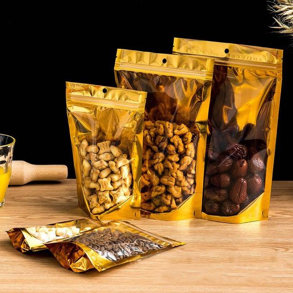gold zipper aluminized packing bags resealable dried food storage bags candy smell proof storage zipper bag with hang hole
gold zipper aluminized packing bags resealable dried food storage bags candy smell proof storage zipper bag with hang hole