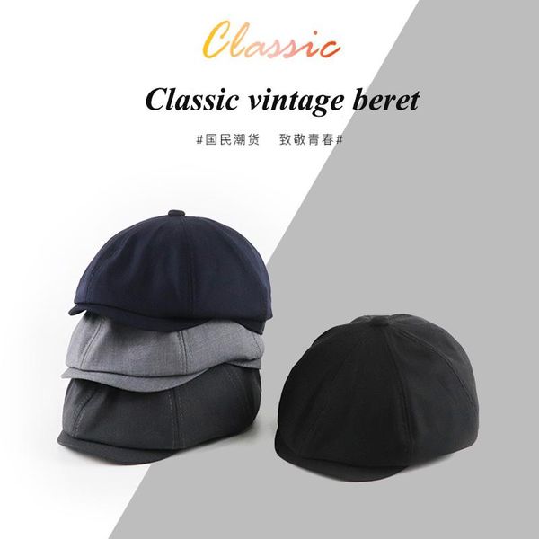 

berets jamont vintage beret men and women spring autumn winter duck tongue octagon hat wild casual british painter, Blue;gray