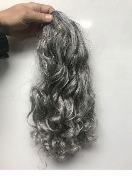 diva salt and pepper silver grey drawstring real hair ponytail extension 100% human curly wavy wet wavy gray hair pony tail bun updo, Black