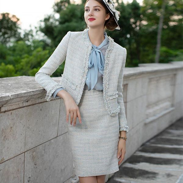 two piece dress luxury french style fashion skirt suits tweed wool blazer jacket mini sets women office ladies formal work, White
two piece dress luxury french style fashion skirt suits tweed wool blazer jacket mini sets women office ladies formal work, White
