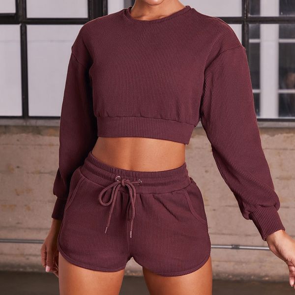 women crop clothing suit long sleeve crew neck short shirt drawstring shorts ladies solid tracksuit, Gray
women crop clothing suit long sleeve crew neck short shirt drawstring shorts ladies solid tracksuit, Gray