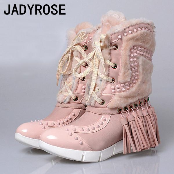 women winter warm snow boots tassels rivets lace up fur ladies boots female platform shoes woman comfortable flats botas mujer, Black
women winter warm snow boots tassels rivets lace up fur ladies boots female platform shoes woman comfortable flats botas mujer, Black