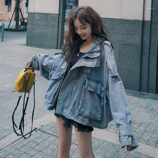 korean denim short women's denim jacket 2020 spring autumn new long sleeve loose large size casual quality women's jacket w771, Black;brown
korean denim short women's denim jacket 2020 spring autumn new long sleeve loose large size casual quality women's jacket w771, Black;brown