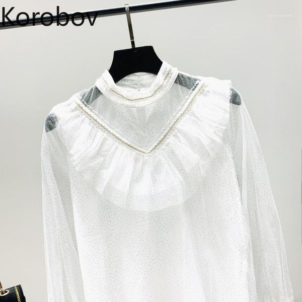 women's blouses & shirts korobov stand collar mesh patchwork blouse women elegant ruffles white blusas long sleeve spring 2021 shirt 2a
women's blouses & shirts korobov stand collar mesh patchwork blouse women elegant ruffles white blusas long sleeve spring 2021 shirt 2a