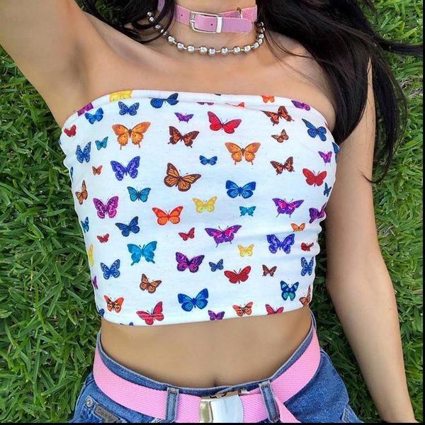 women butterfly pattern print cotton colorful slash neck tank strapless crop camis 2021 summer casual outwear, White
women butterfly pattern print cotton colorful slash neck tank strapless crop camis 2021 summer casual outwear, White