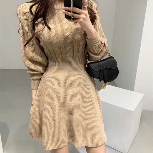 fashion autumn winter knitted dress women twist pattern umbrella pleated dress elegant thick lantern sleeve mini sweater dress 201028, Black;gray
fashion autumn winter knitted dress women twist pattern umbrella pleated dress elegant thick lantern sleeve mini sweater dress 201028, Black;gray