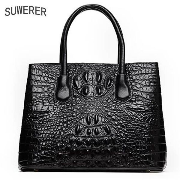 

suwerer new women genuine leather bags women handbags fashion luxury superior cowhide crocodile pattern tote leather bag