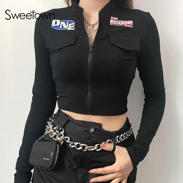 sweetown black moto & biker cropped jackets coats streetwear zipper stand collar print long sleeve jacket women autumn outfits1, Black;brown
sweetown black moto & biker cropped jackets coats streetwear zipper stand collar print long sleeve jacket women autumn outfits1, Black;brown