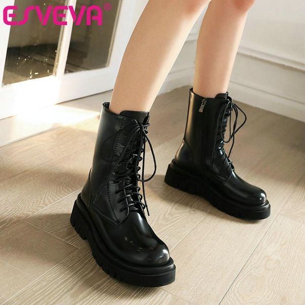 boots esveva 2021 lace up square med heel pu leather ankle women shoes round toe platform size 34-43, Black
boots esveva 2021 lace up square med heel pu leather ankle women shoes round toe platform size 34-43, Black