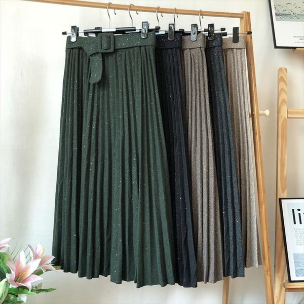 silver shining high waist pleated skirts with belt women autumn winter long knit skirt female korean fashion office midi skirt, Black
silver shining high waist pleated skirts with belt women autumn winter long knit skirt female korean fashion office midi skirt, Black