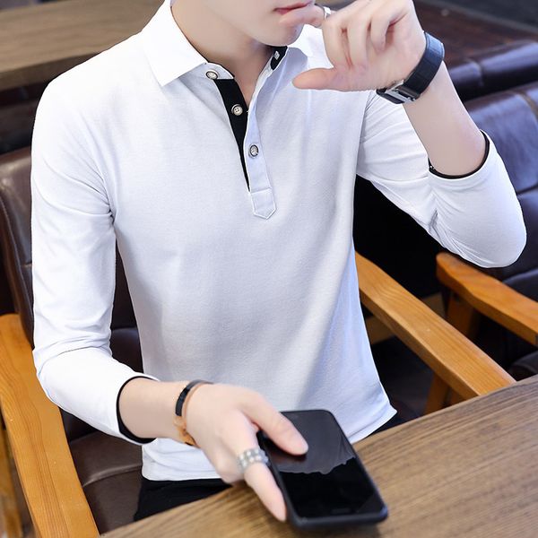 new korean long sleeve men's fashion brand lapel spring and autumn hong kong style solid boy slim fitting clothes student, White;black 
new korean long sleeve men's fashion brand lapel spring and autumn hong kong style solid boy slim fitting clothes student, White;black