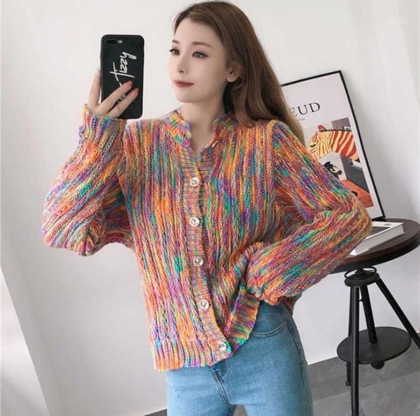 2020 new contrast color knitted sweater women loose outer wear autumn lazy rainbow cardigan jacket trend1, White
2020 new contrast color knitted sweater women loose outer wear autumn lazy rainbow cardigan jacket trend1, White